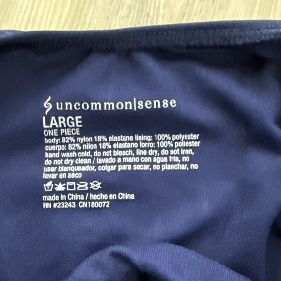 UNCOMMON SENSE LACE UP PLUNGE NAVY BLUE‎ ONE PIECE SWIMSUIT L New - Picture 4 of 4